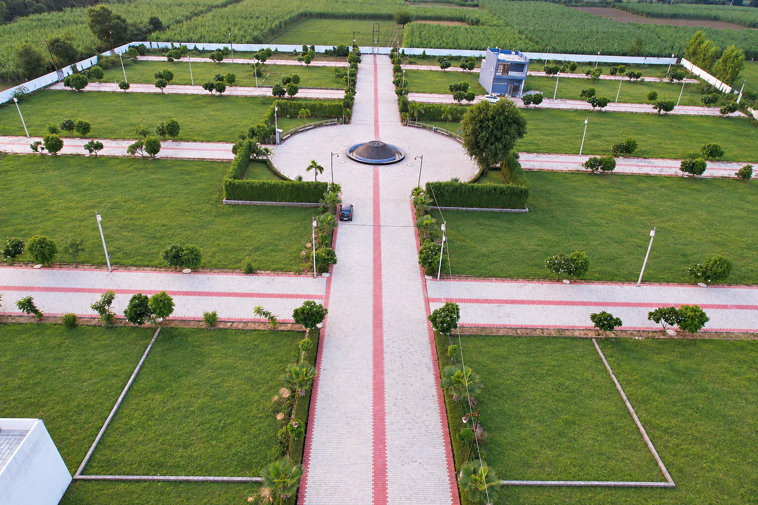 Aerial view of River Green Society and its green spaces